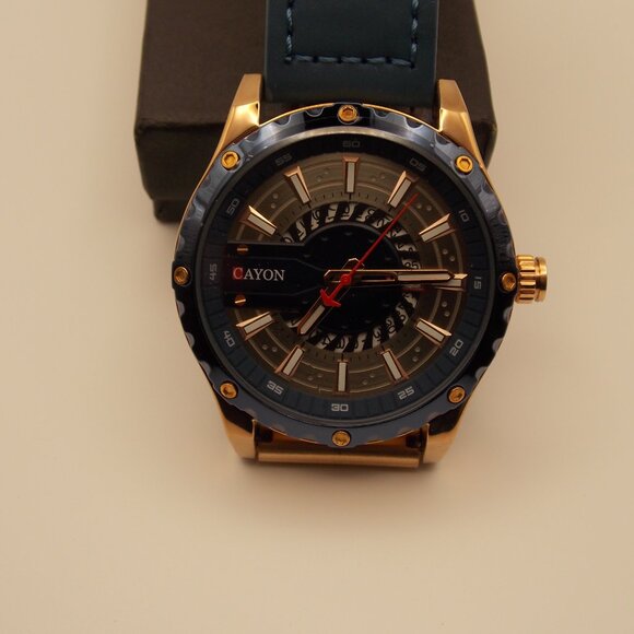 Cayon Men's Leather Watch Casual Quartz Watches Fashion Calendar Wristwatch-NWT - Picture 2 of 10